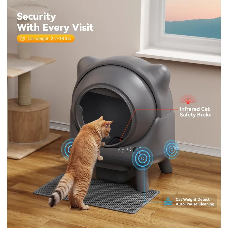 Els-pet  Automatic Litter Box Odor Control Robot, Cat Ears Design, 65L APP Real-Time Monitor, Safety Sensors, with 1 Trash Bag