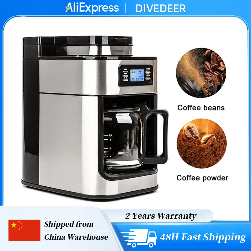 DIVEDEER automatic coffee machine grinder Home office American small grinder one American drip coffee pot
