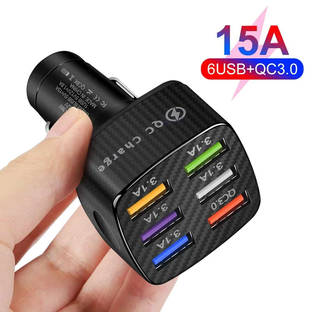 Portable QC3.0 Fast Charging Phone Adapter 6 Ports USB Mobile Phone Car Charger - Merit Sell