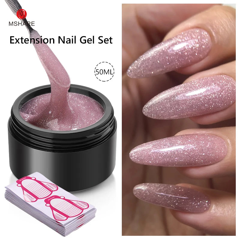 MSHARE 50ML Self Leveling Extension Nail Gel Set UV Led Construction Gel For Manicure Extend French Nail Art Build Nail - Merit Sell