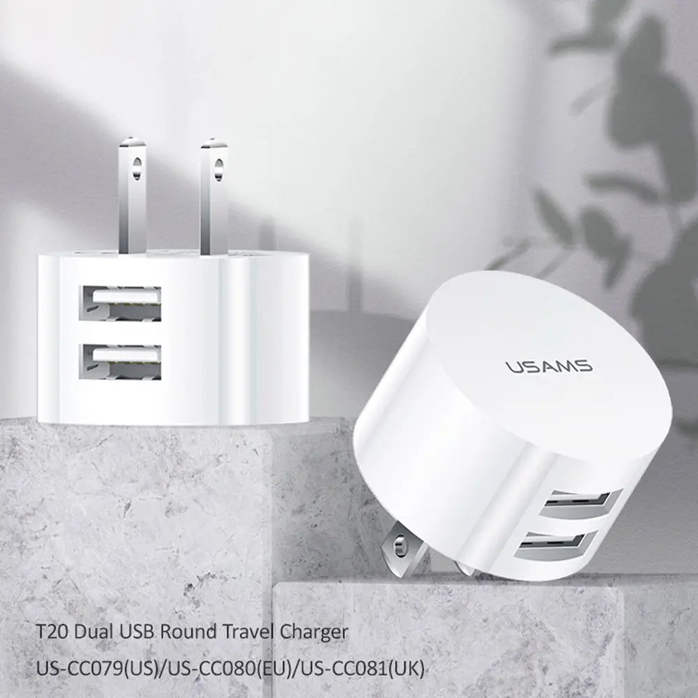 Round Quick Charge Mobile Phone Charging Wall Charger Dual USB Charger Charging Adapter Travel Charger