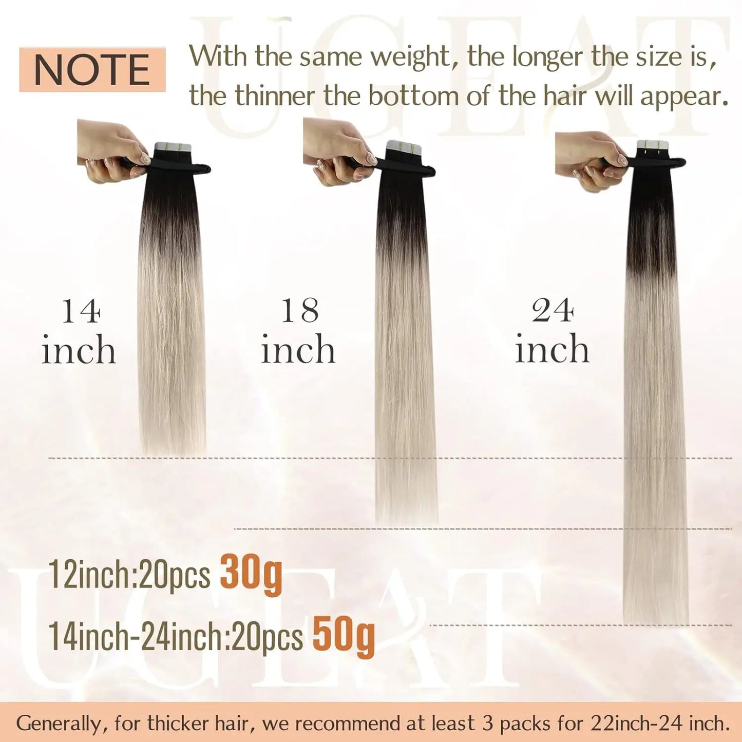 Ugeat Tape in Hair Extensions Balayage Natural Black to Ash Blonde Tape in Hair Extensions Platinum Blonde Tape in Hair for Wome