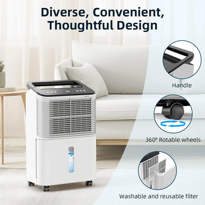 Dehumidifier 16 L/day, Ultra-quiet Electric Intelligent Central Control, Auto Mode, Moisture Display, 24h Timer Home Appliances
