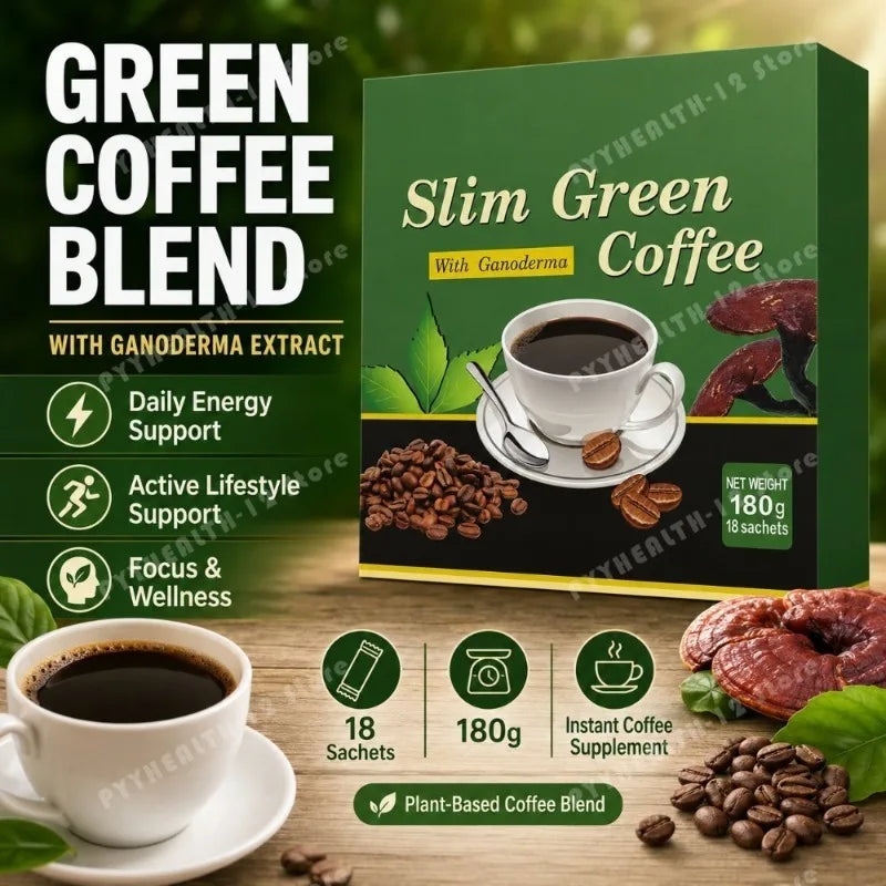 Slim Green Coffee Ganoderma Green Tea Extract L Carnitine Garcinia Ginseng Guarana Instant Coffee Supplement 18 Sachets 180g
