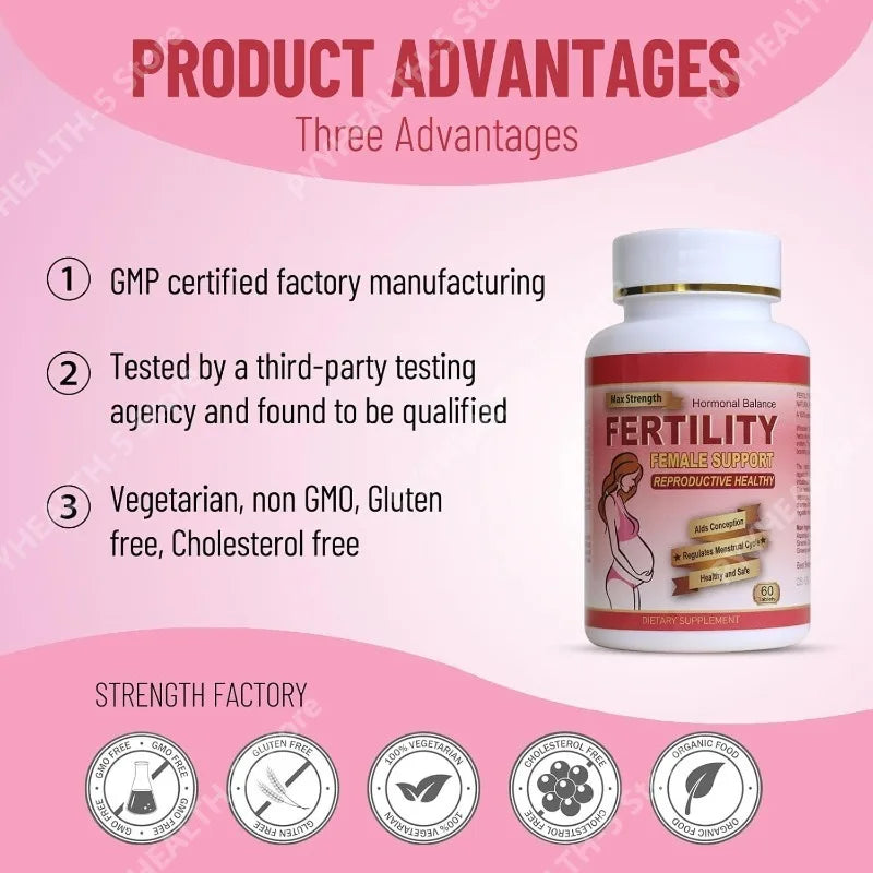 Fertility Tablets for Women, Female Prenatal Vitamin Supplements, Support Ovulation & Conception, 60 Count Daily Routine