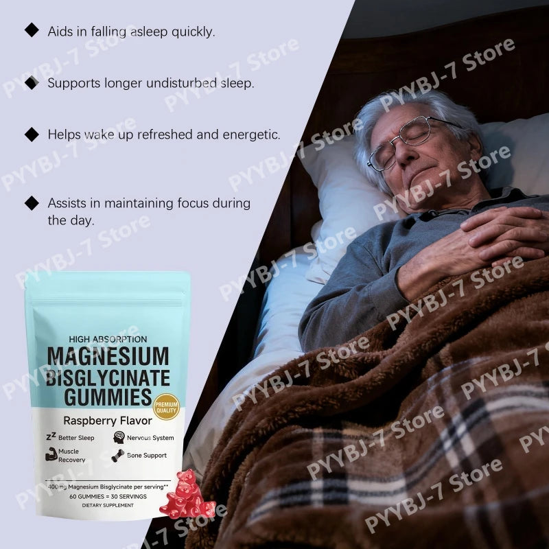 Magnesium Bisglycinate Gummies with VitaminD3 Zinc Supports Healthy Sleep Nervous System Bone Health Raspberry Flavor 60 Gummies