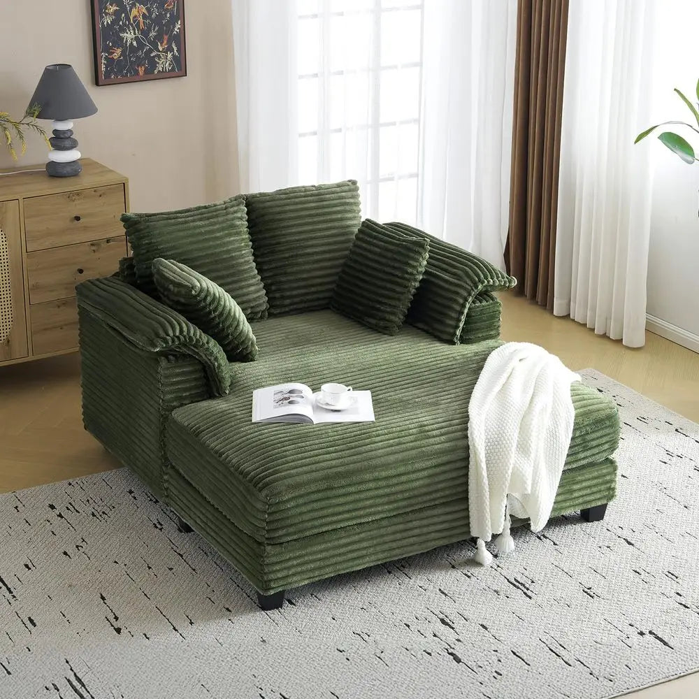 Lounge Chair, 56 Oversized Reading Chair Corduroy Chaise Sofa Recliner Bed holstered Comfy Sleeper Couch with Throw Pillows a