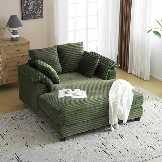 Lounge Chair, 56 Oversized Reading Chair Corduroy Chaise Sofa Recliner Bed holstered Comfy Sleeper Couch with Throw Pillows a