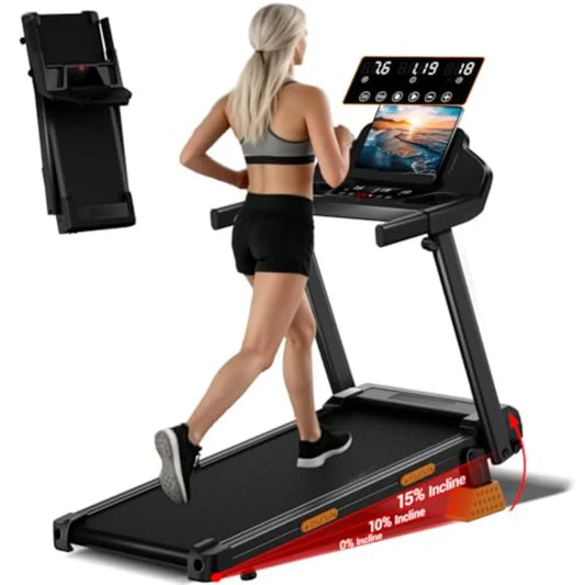 Treadmills for Home with 15% Incline and Led Screen 7-Layer Shock-Absorbing Foldable Treadmill with Handle Bar Up to 400lbs Cci Merit Sell