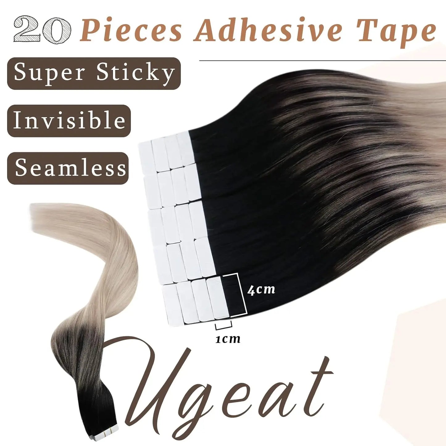 Ugeat Tape in Hair Extensions Balayage Natural Black to Ash Blonde Tape in Hair Extensions Platinum Blonde Tape in Hair for Wome