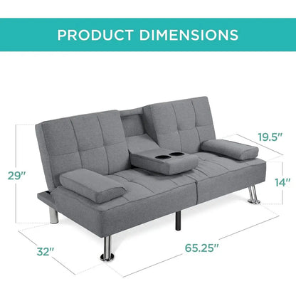 Reclining Sofa Bed with Removable Armrests and 2 Cupholders, Gray