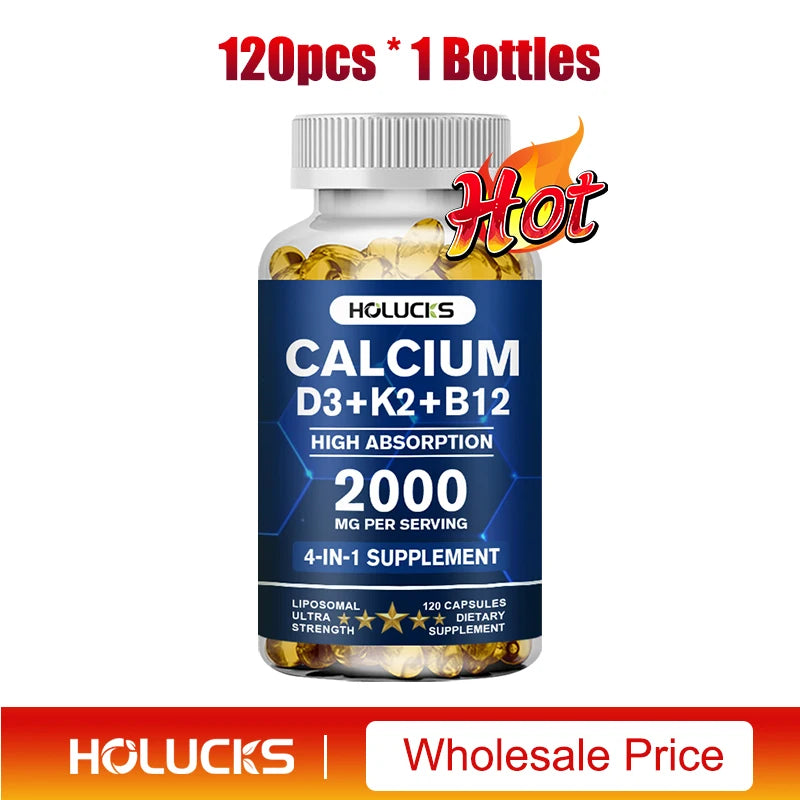 Calcium Supplements, with Vitamin D3 K2, Strong Bone Teeth Joints, Support Heart & Brain Health, for Immune System
