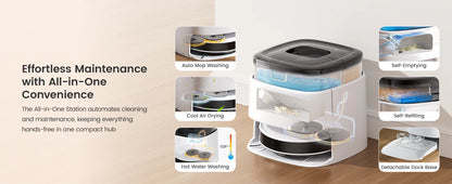 LEFANT Robot Vacuum Cleaner with Mapping, 12000Pa Suction, Emptying Station, Automatic Washing and Drying, DTOF Laser