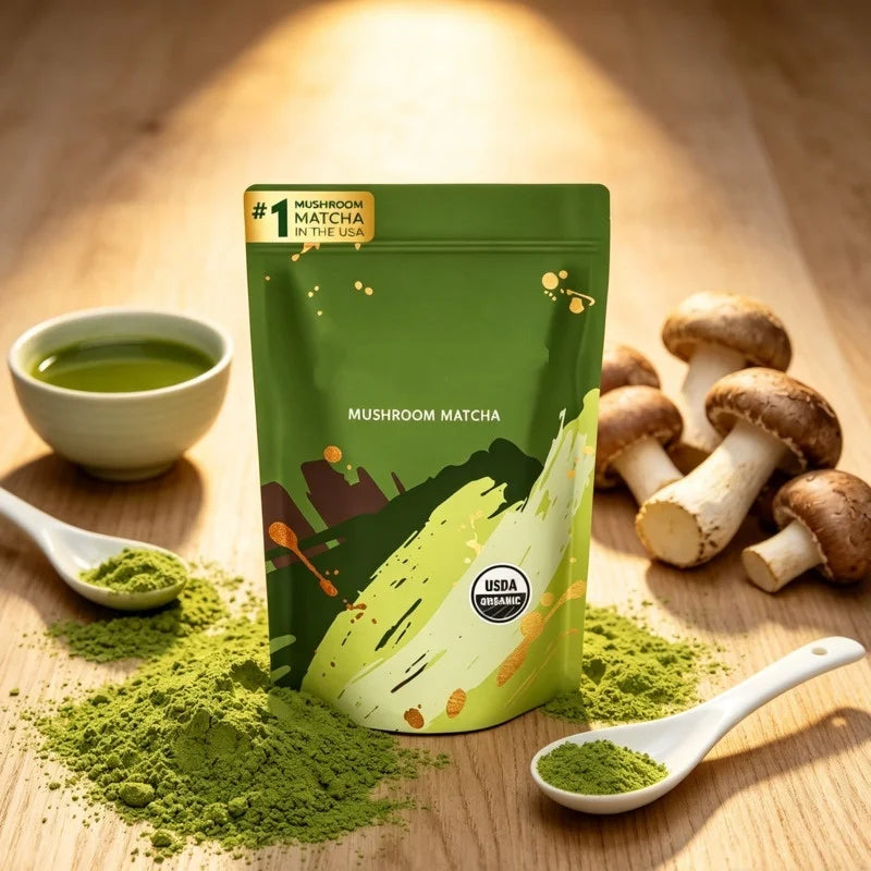 Organic Mushroom Matcha & Coffee, 2000mg Adaptogenic Blends, USDA Certified, Made in USA for Energy & Focus