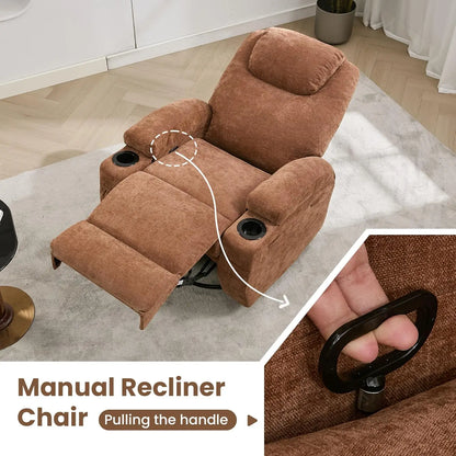 Comfy Recliner Chair with Massage and Heat for Adults,360° Swivel Rock Recliner Single Sofa w/Overstuffed Arms and Back, Custom