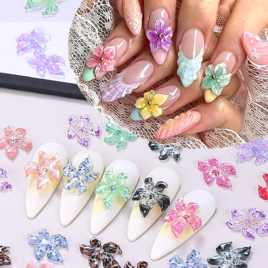 20/50/100pcs 3D Colorful Hibiscus Flower Nail Decoration Summer Carved Flowers Nail Art Charm Ornaments DIY Jewelry Accessories
