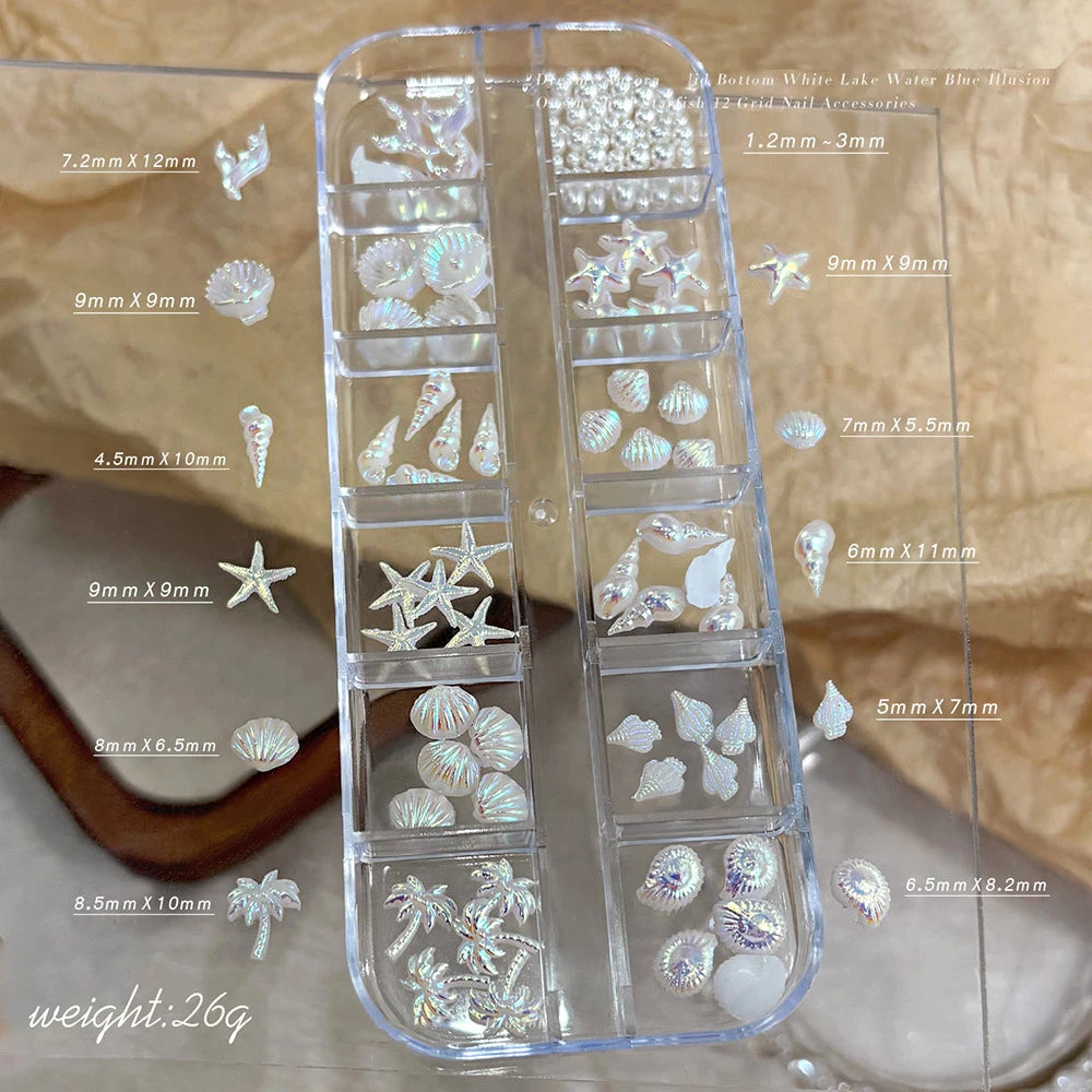 12 Shapes Mix Metal Nail Art Studs 3D Ocean Theme Design Gold Shell Seahorse Starfish Conch Alloy Nail Rivets Manicure Decor