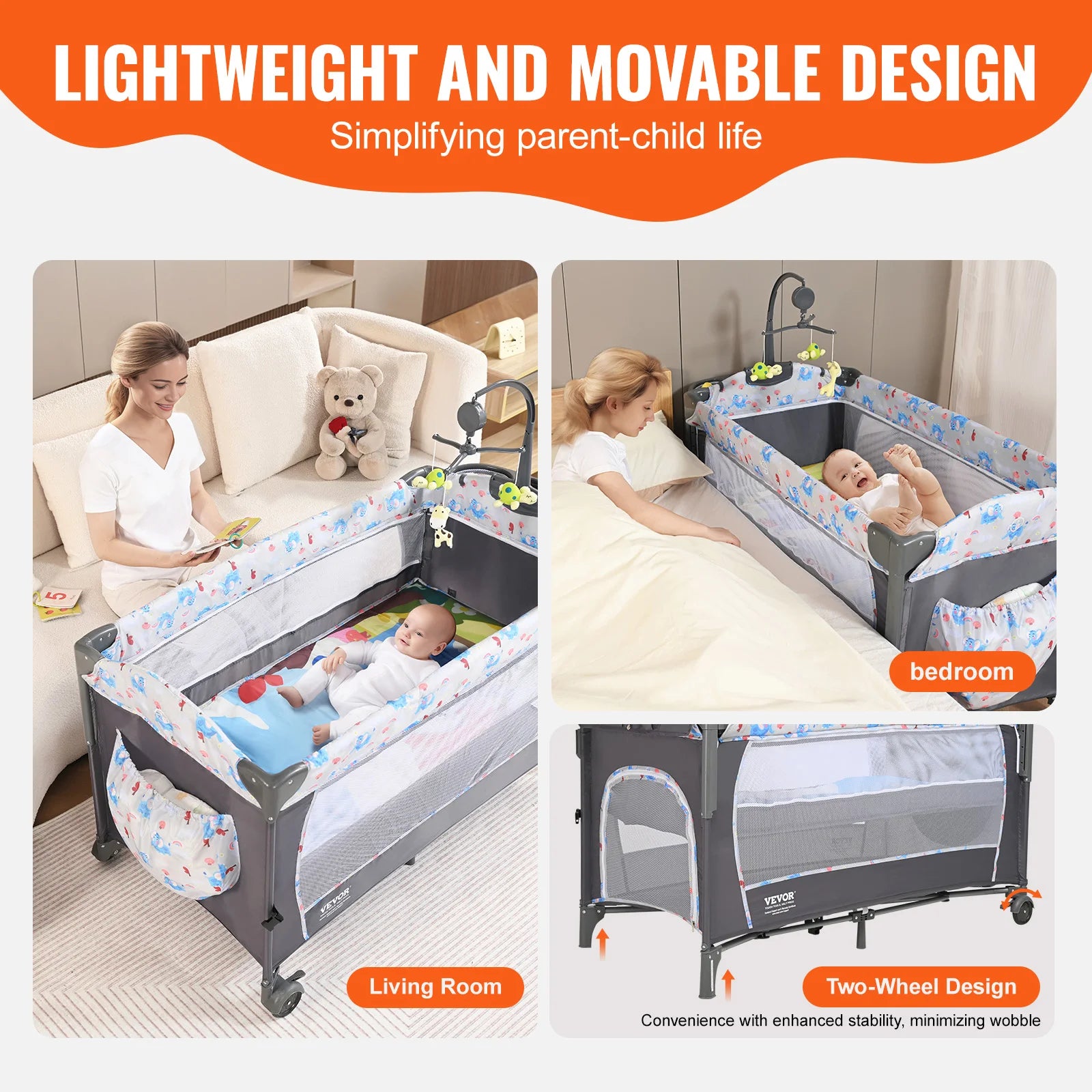 SucceBuy Baby Bassinet 77 pounds Load Capacity Easy to Fold Portable Bassinet Bedside Sleeper with Storage Basket and Wheels - Merit Sell