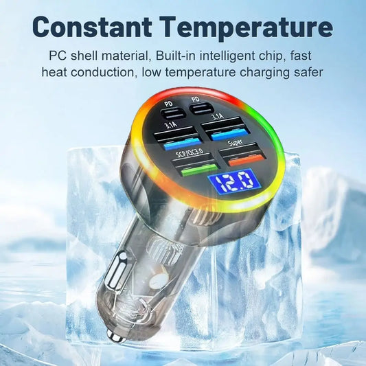 Dual USB Output Mobile Phone Car Charger Type C Universal 6 Ports Car Chargers Mini Fast Charging Car Charger Adapter - Merit Sell
