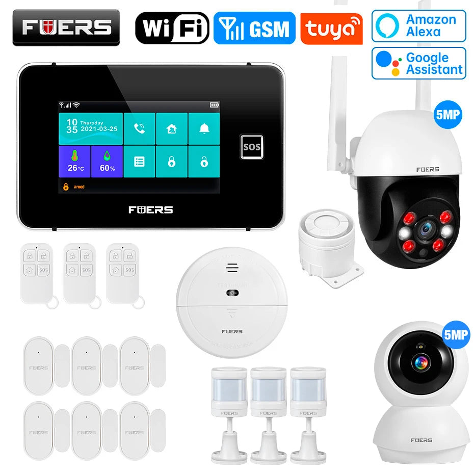FUERS 4.3 Inch TFT Screen WiFi GSM Tuya Smart Home Security Alarm System G60B Temperature Humidity Display 433MHz Control Siren