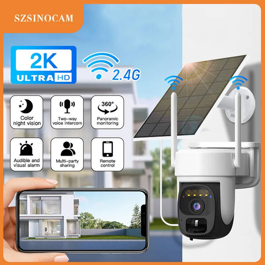 SZSINOCAM Wireless Solar-Powered Camera Single-Lens WiFi Pan-Tilt Camera Outdoor Video Surveillance Camera with Built-in Battery