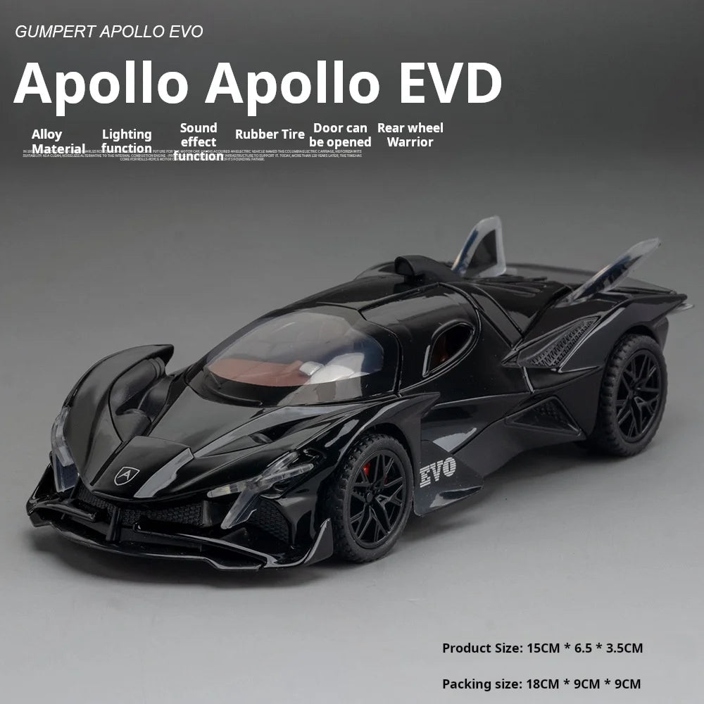 1:32 Scale Apollo EVO Car Toy Models Alloy Diecast Sports Cars Pull Back Sound Light 2 Doors Opened Racing Vehicles Gift for Kid
