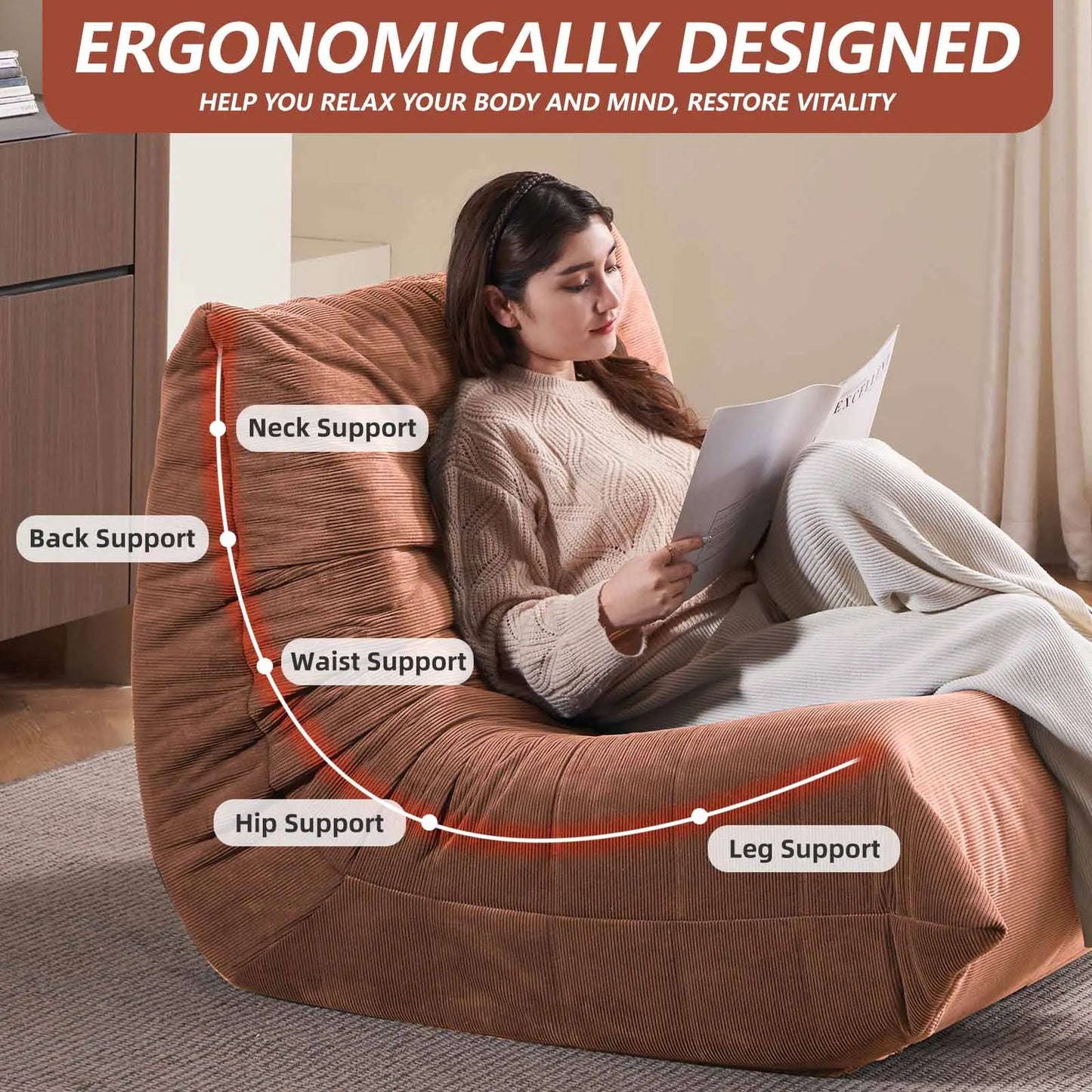 Extra Bionic Floor-Standing Recliner Chair, Single Bean Bag Sofa with High Elasticity Sponge