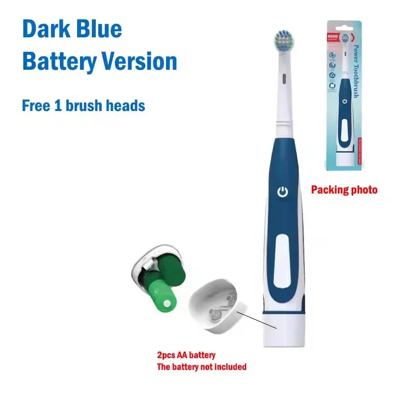 Adult Soft Bristle Electric Toothbrush - Battery Powered Teeth Whitening Gum Care with Rounded Vibrating Heads