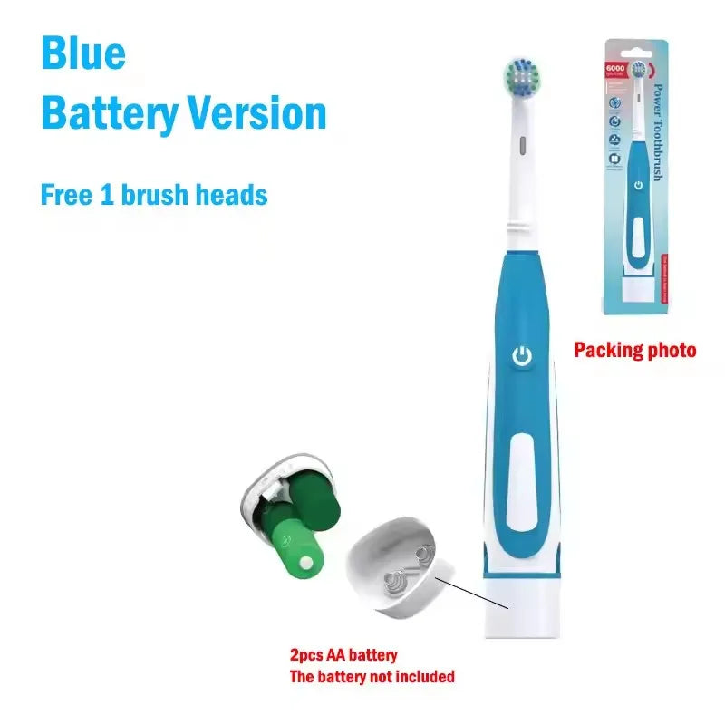 Adult Soft Bristle Electric Toothbrush - Battery Powered Teeth Whitening Gum Care with Rounded Vibrating Heads