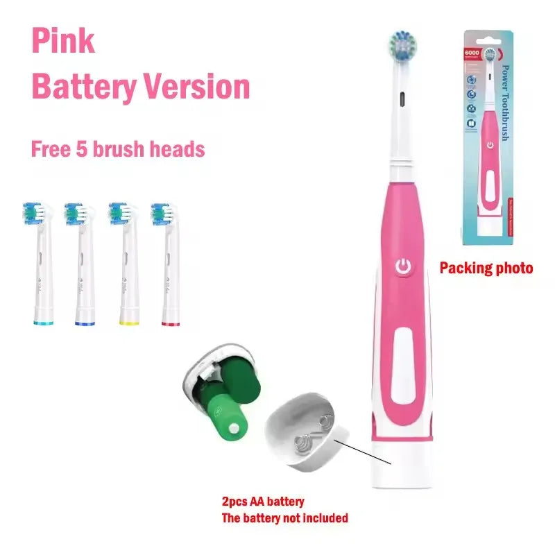 Adult Soft Bristle Electric Toothbrush - Battery Powered Teeth Whitening Gum Care with Rounded Vibrating Heads