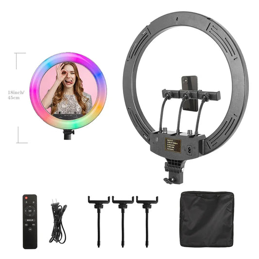 18 Inch 45cm Selfie RGB Ring Light with Tripod Usb Rechargeable LED Light, Dimmable, for Photo Studio