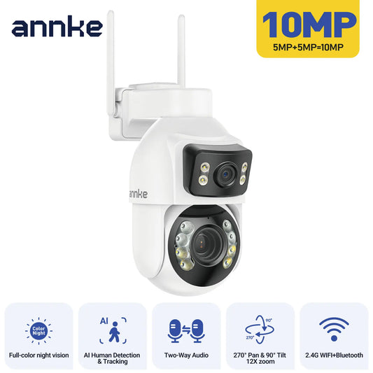 ANNKE WCD1012 10MP Dual Lens PTZ Camera 2.4G 12X wifi security camera Color Night Vision 1/2/4 PCS outdoor surveillance camera