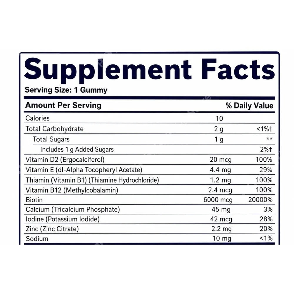 Biotin Hair Skin Nails Gummies 6000mcg, Vegan Daily Beauty Supplement with B12 Zinc Iodine MSM Inositol, 60 Count