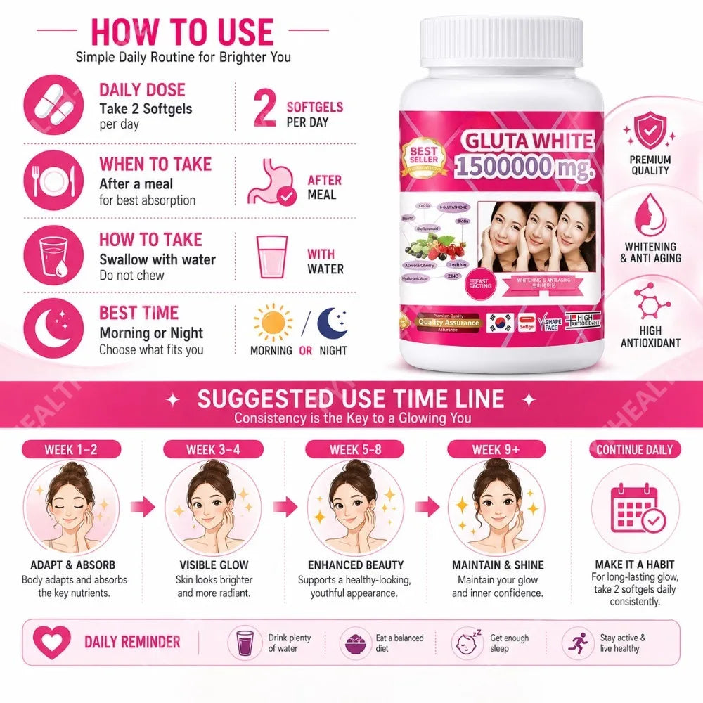 Beauty Nutrition Softgel Capsules with Glutathione Vitamin C Collagen Hyaluronic Acid Zinc Biotin Antioxidant Support 100 Count