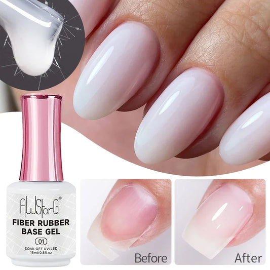 AWStorG 15ML Fiber Builder Nail Gel In A Bottle UV Semi Permanent Clear Pink Nail Strengthener Extension Construction Gel