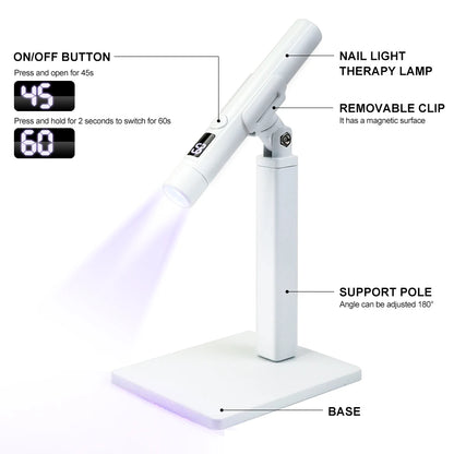 Portable Nail UV LED Lamp And LED Light Support Base Rechargeable for Nails Gel Polish Drying UV Lamp for Nails Art Desk Stand