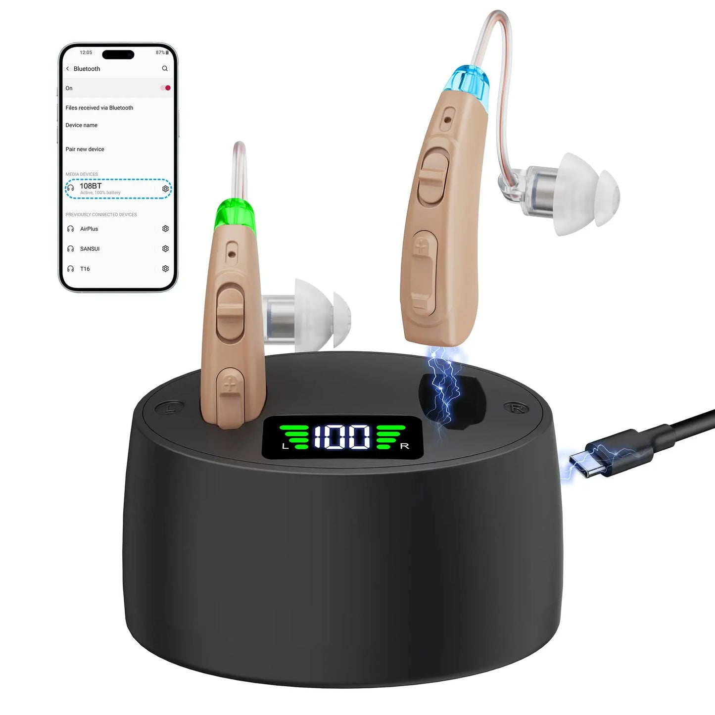 Bluetooth Hearing Aid Magnetic Digital Display With Charging Compartment Long-Lasting Battery Life Intelligent Noise Reduction