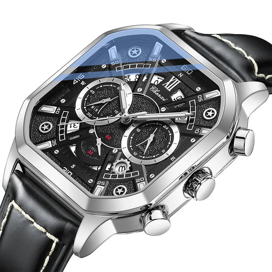CHENXI High Quality Multifunctional Business Leisure Watches For Man Square Dial Leather Strap Quartz Wristwatches Clock Gifts