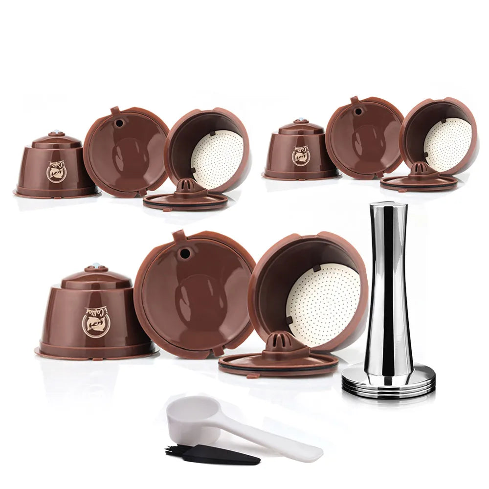 1/2/3/4/6/9/10pcs Refillable Reusable Coffee Capsules Pods For Necafe Dolce Gusto Refillable Crema Coffee Filters with Tamper