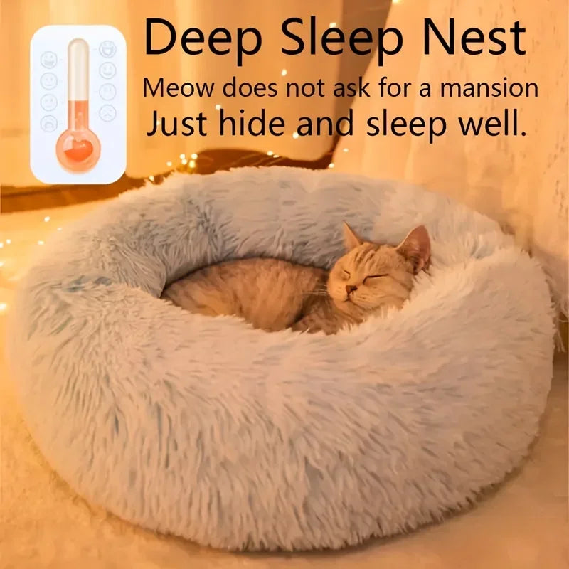 40-60cm Home Plush Pet Nest Super Soft Warm Detachable and Washable Round Pet Bed For Dog and Cat House Winter Warm Sleeping