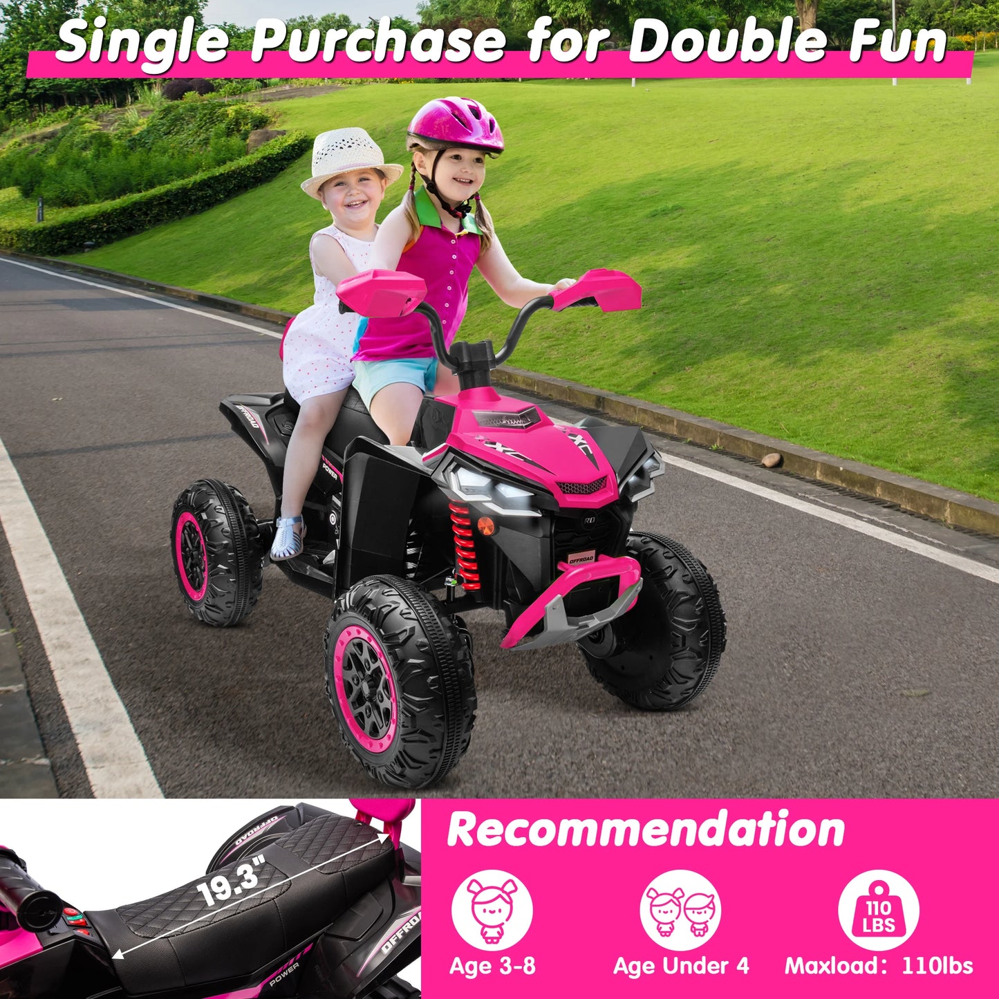 Kids ATV 4 Wheeler, JOYRACER Upgraded 2 Seater 24V Ride On Toy for Big Kid w/800W Powerful Motor, Battery Powered