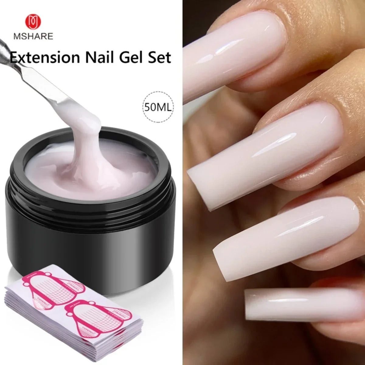 MSHARE 50ML Self Leveling Extension Nail Gel Set UV Led Construction Gel For Manicure Extend French Nail Art Build Nail - Merit Sell