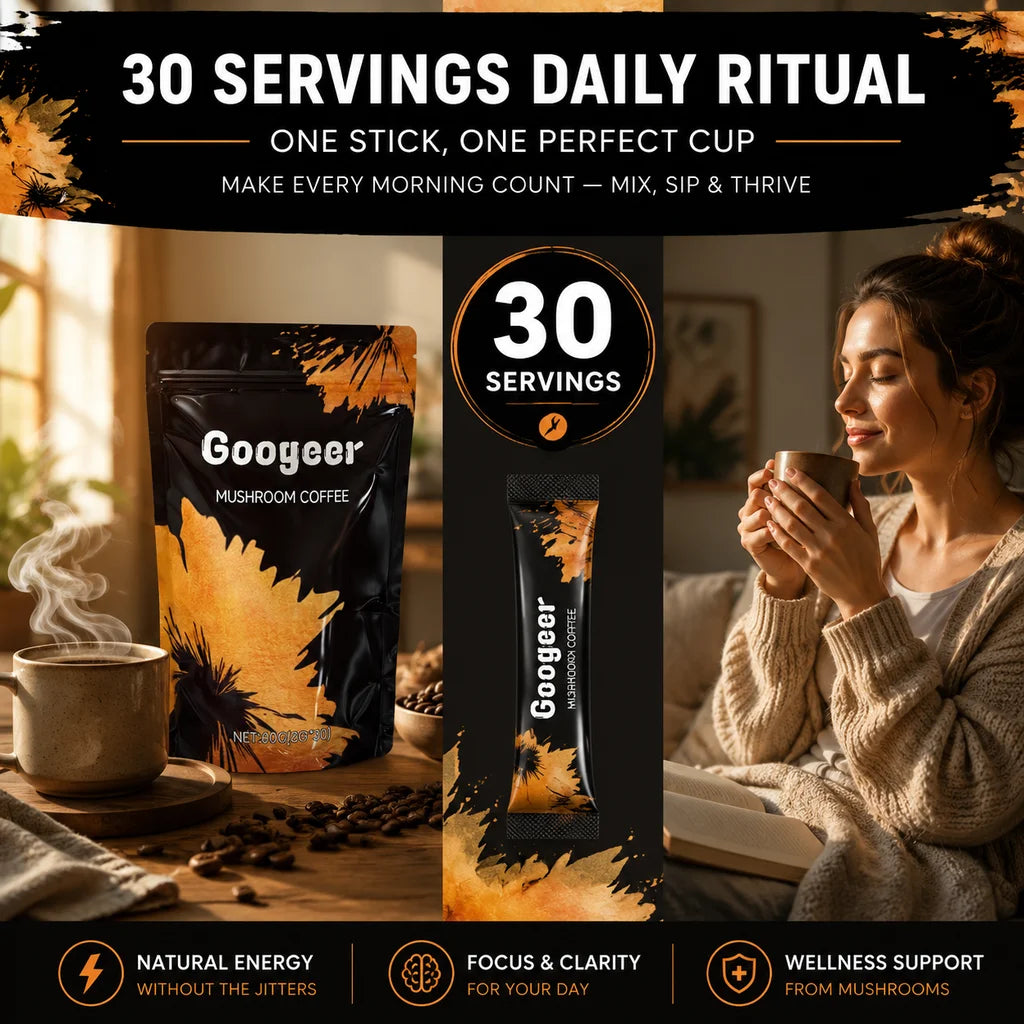 Organic Mushroom Coffee Powder with 6 Adaptogenic Mushrooms & MCT Oil – Instant Coffee Blend for Energy, Focus, Digestion & Immune Support 60g