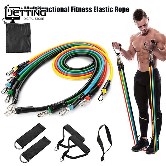 TPE Resistance Band Set Color Fitness Band Pull Rope Elastic Training Band With Door Anchor Handles Carry Bag Legs Ankle Straps