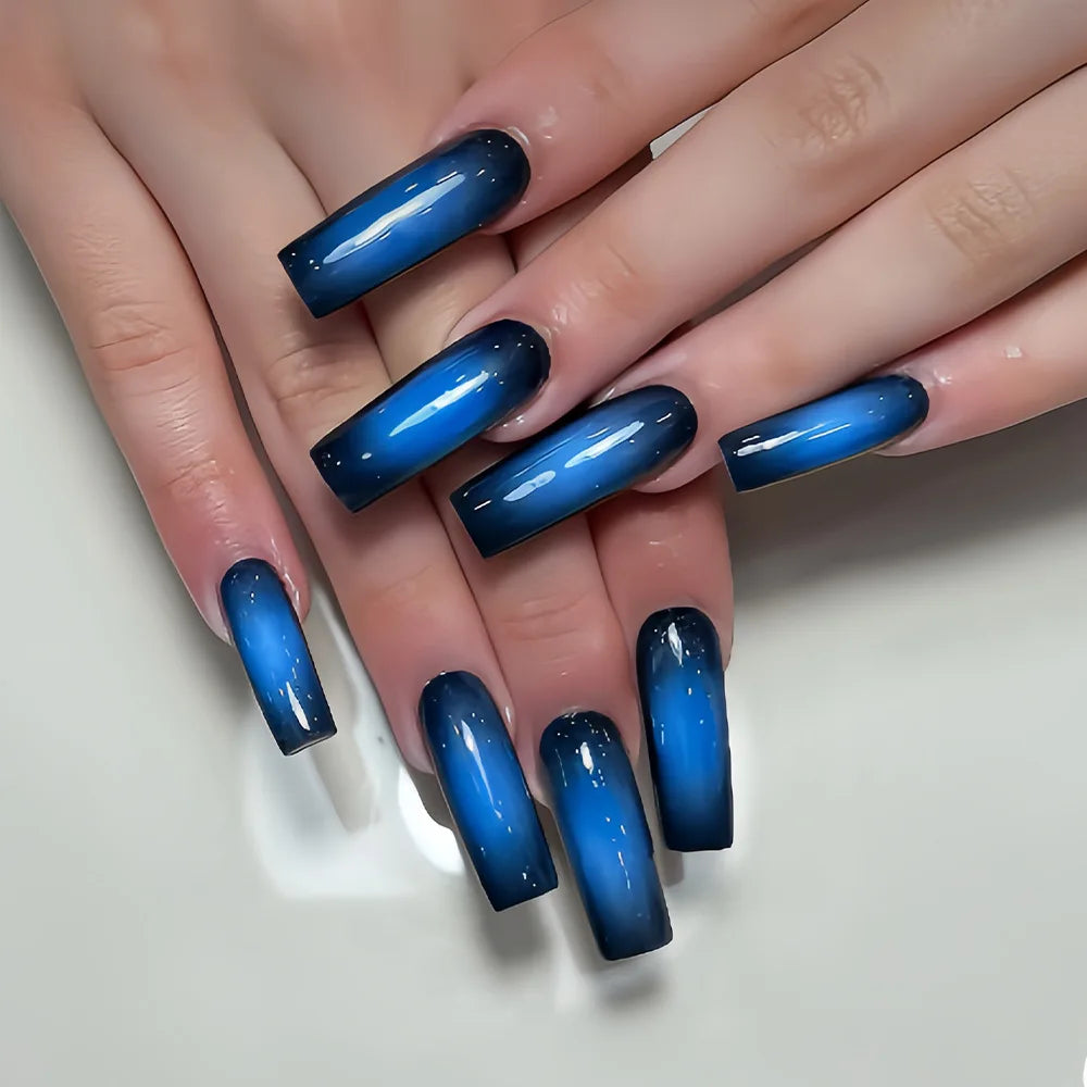 24pcs Smudging Color Simple False Nail Tips European Long Coffin French Style Press On Nails Spicy Girl Detachable Fake Nail