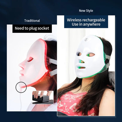 Wireless 7 Colors LED Face Beauty Machine Photon Facial Neck Skin Tighten Rejuvenation Facial Neck Mask