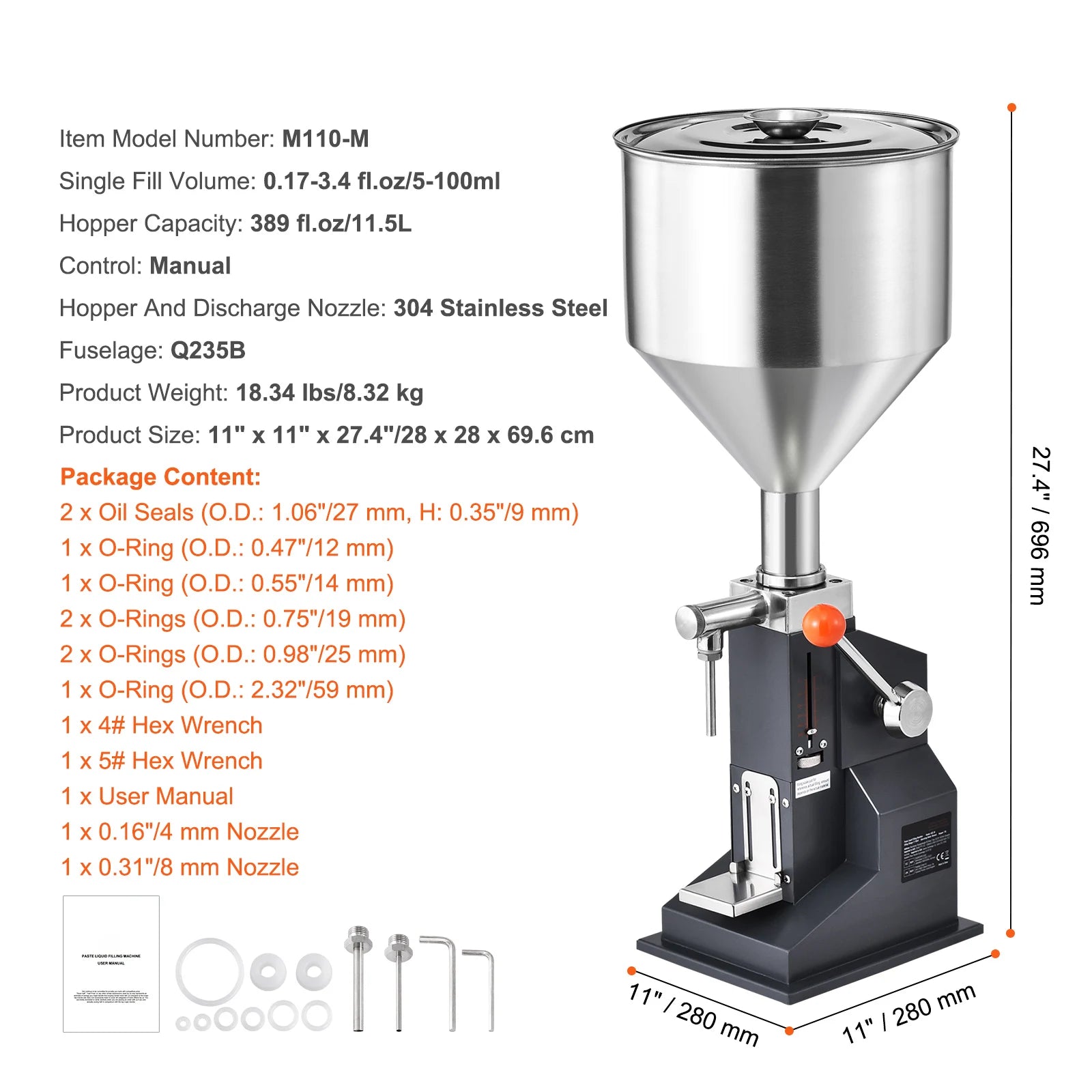 SucceBuy 5-100ml /5-50ml Manual Paste Liquid Filling Machine with Hopper Adjustable Bottle Filler for Milk Water Shampoo Honey - Merit Sell