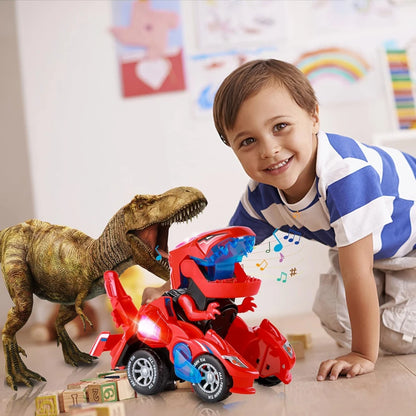 Transforming Car Dinosaur Toy for Kids, Dino Transformer Toy Car with Light Music for Toddlers 1-3, Christmas Gifts for Boys