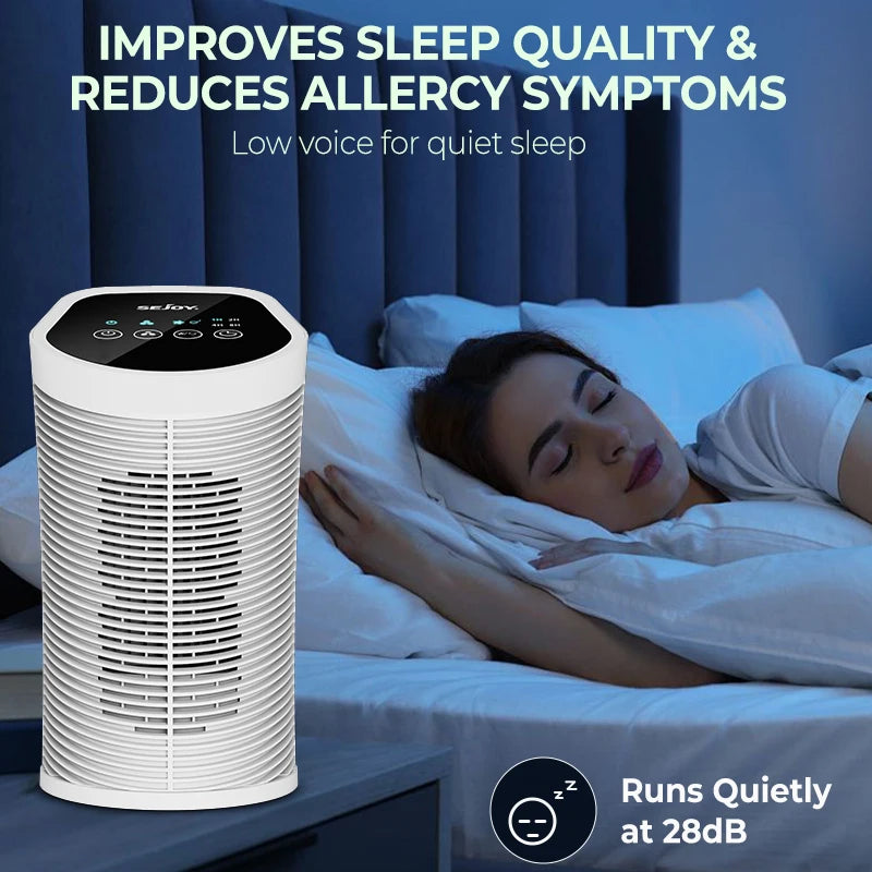 Sejoy 25W HEPA Air Purifiers For Bedroom 200 sq.ft Portable Air Cleaner For Smoke Pollen Hair Smell Air Purifier with Sleep Mode