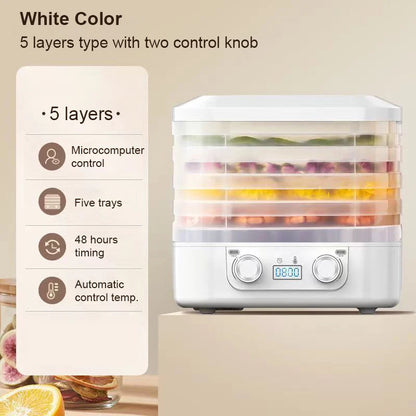 DMWD Food Dehydrator 5 Trays Dried Fruit Vegetable Herb Meat Drying Machine Electric Yogurt Maker Pet Snacks Air Dryer Oven EU